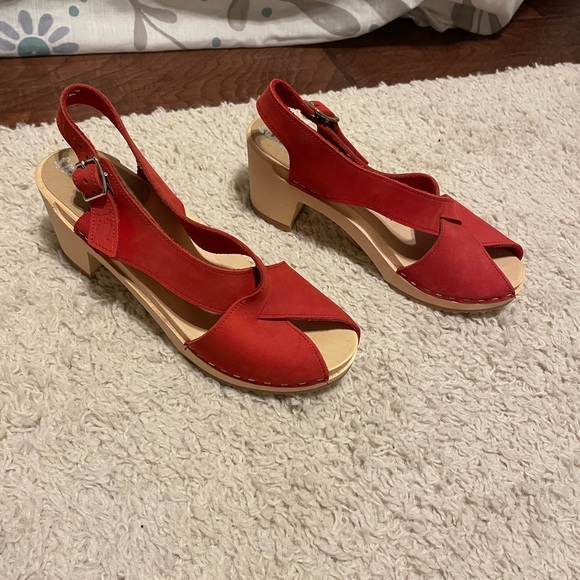 Sandgren Clog Sandals Red Nubuck Leather - Picture 1 of 12